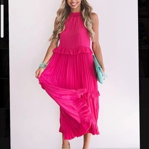 On Holiday Ruffle Maxi Dress In Fuchsia